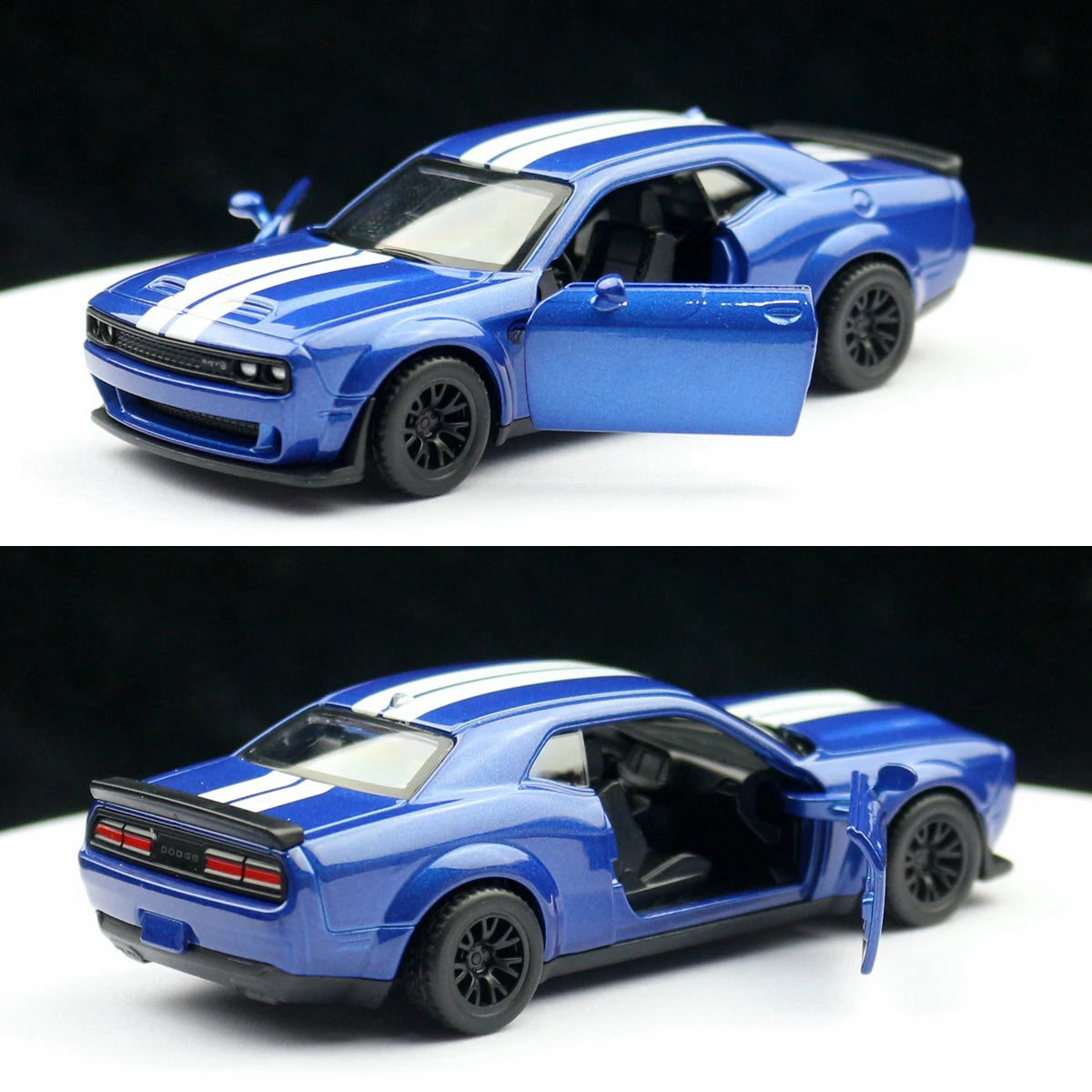 1/44 Dodge Challenger SRT Hellcat Toy Car Model Diecast Metal Vehicle Miniature Pull Back Doors Openable