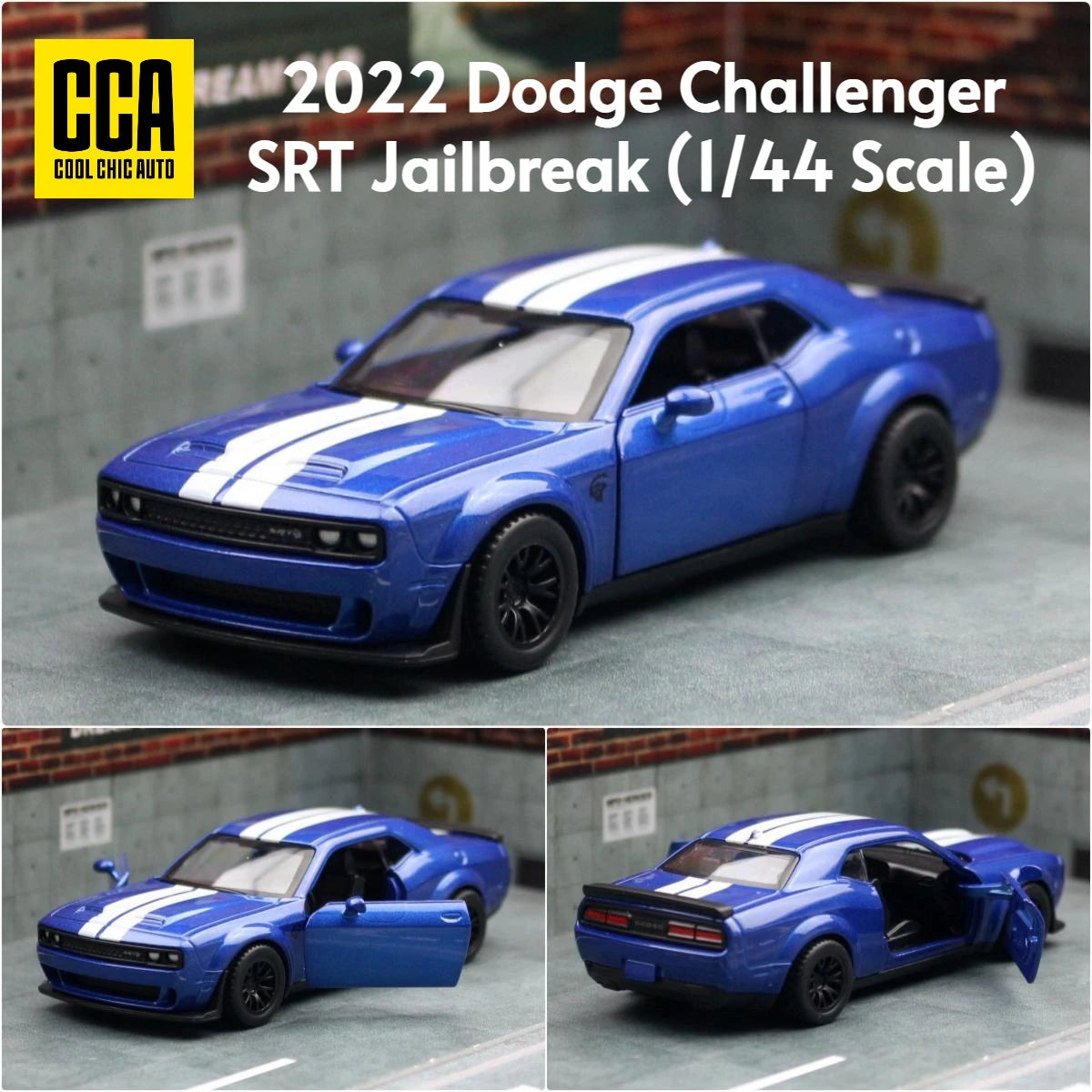 1/44 Dodge Challenger SRT Hellcat Toy Car Model Diecast Metal Vehicle Miniature Pull Back Doors Openable