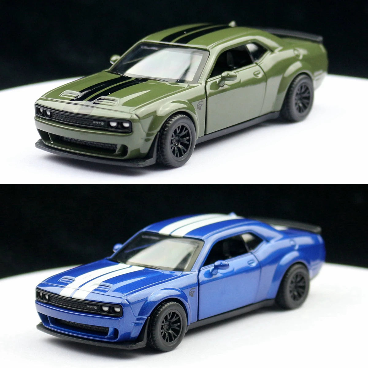 1/44 Dodge Challenger SRT Hellcat Toy Car Model Diecast Metal Vehicle Miniature Pull Back Doors Openable