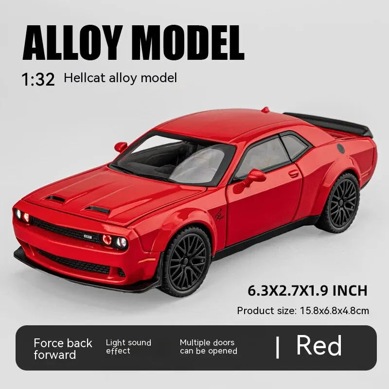 Dodge Challenger Hellcat Toy Car 1:32 Scale Pull Back Hellcat Model with Sound and Light