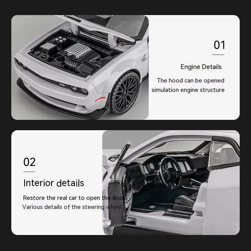 Dodge Challenger Hellcat Toy Car 1:32 Scale Pull Back Hellcat Model with Sound and Light