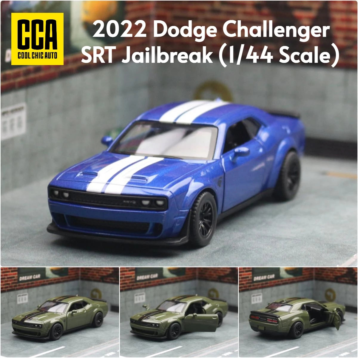 1/44 Dodge Challenger SRT Hellcat Toy Car Model Diecast Metal Vehicle Miniature Pull Back Doors Openable
