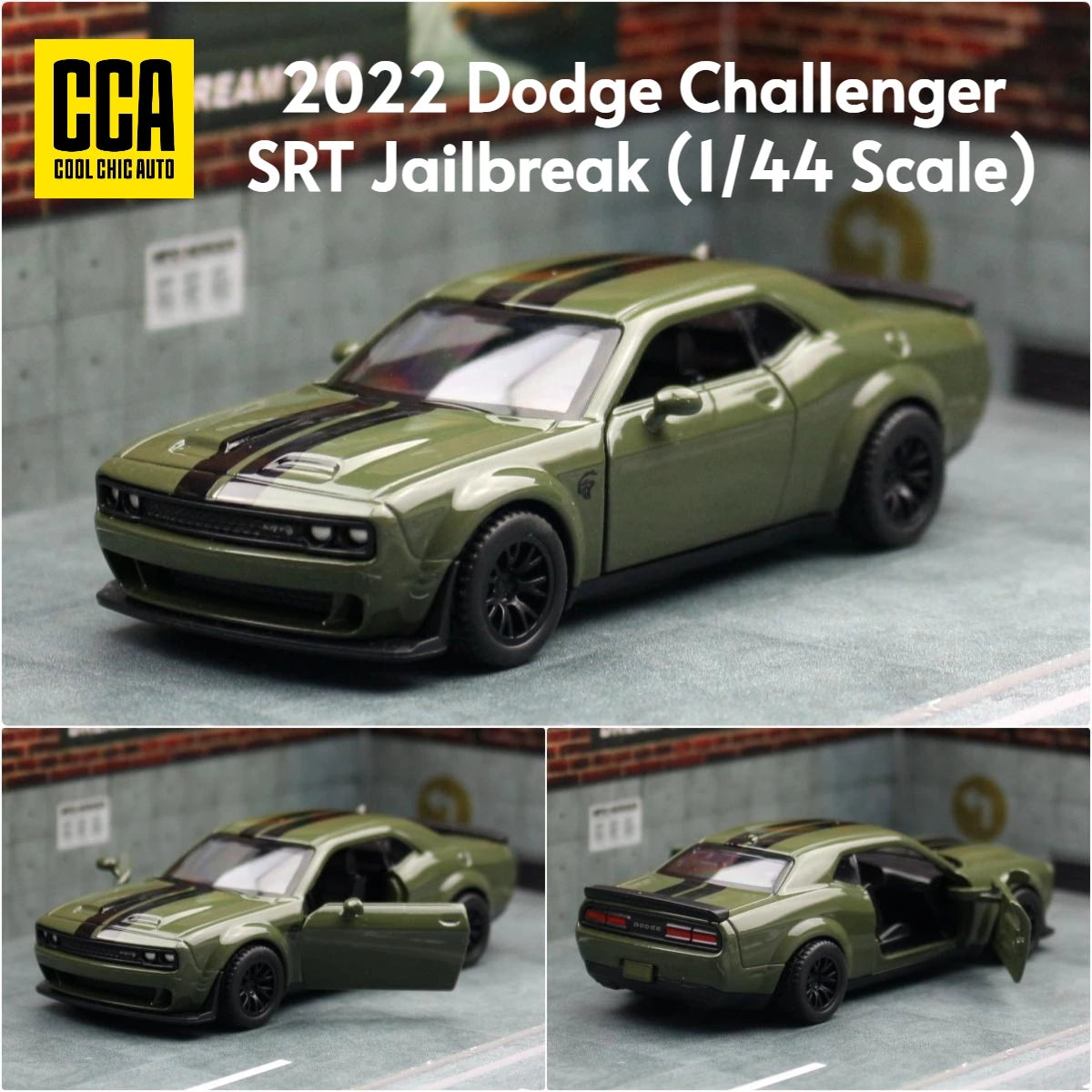 1/44 Dodge Challenger SRT Hellcat Toy Car Model Diecast Metal Vehicle Miniature Pull Back Doors Openable
