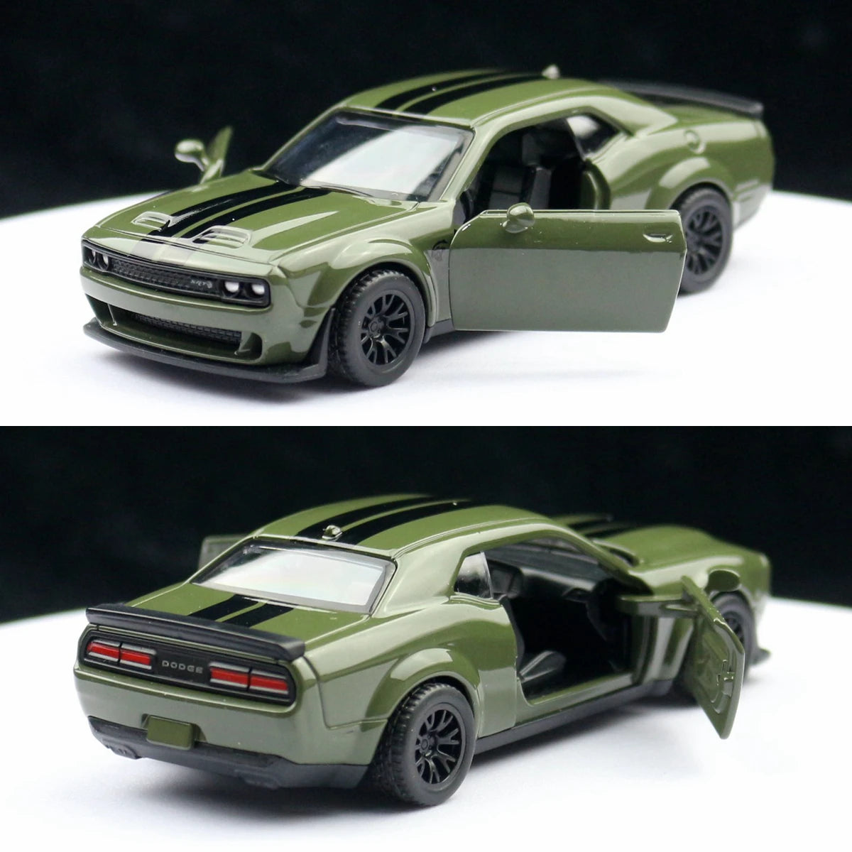 1/44 Dodge Challenger SRT Hellcat Toy Car Model Diecast Metal Vehicle Miniature Pull Back Doors Openable